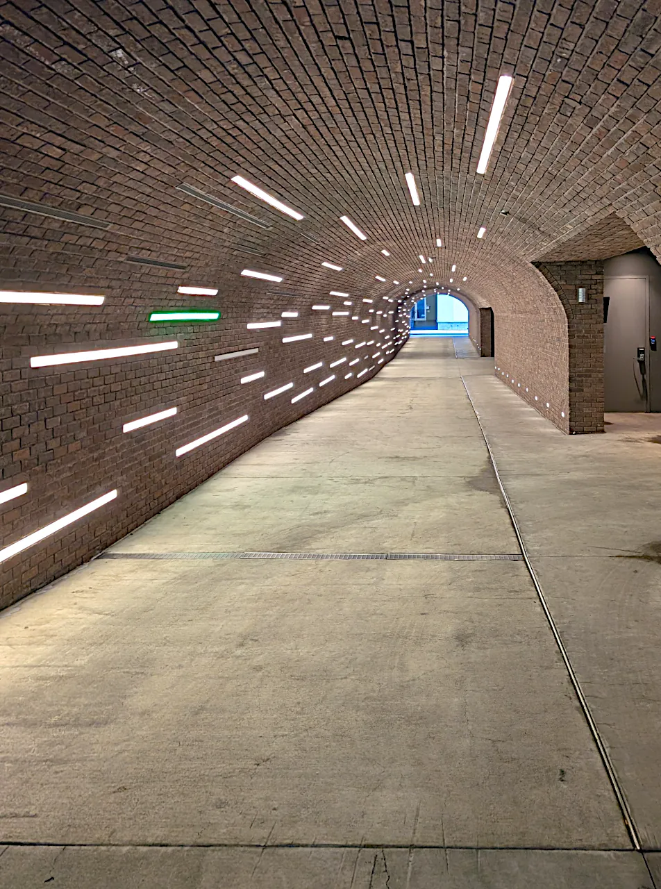 Lit brick tunnel