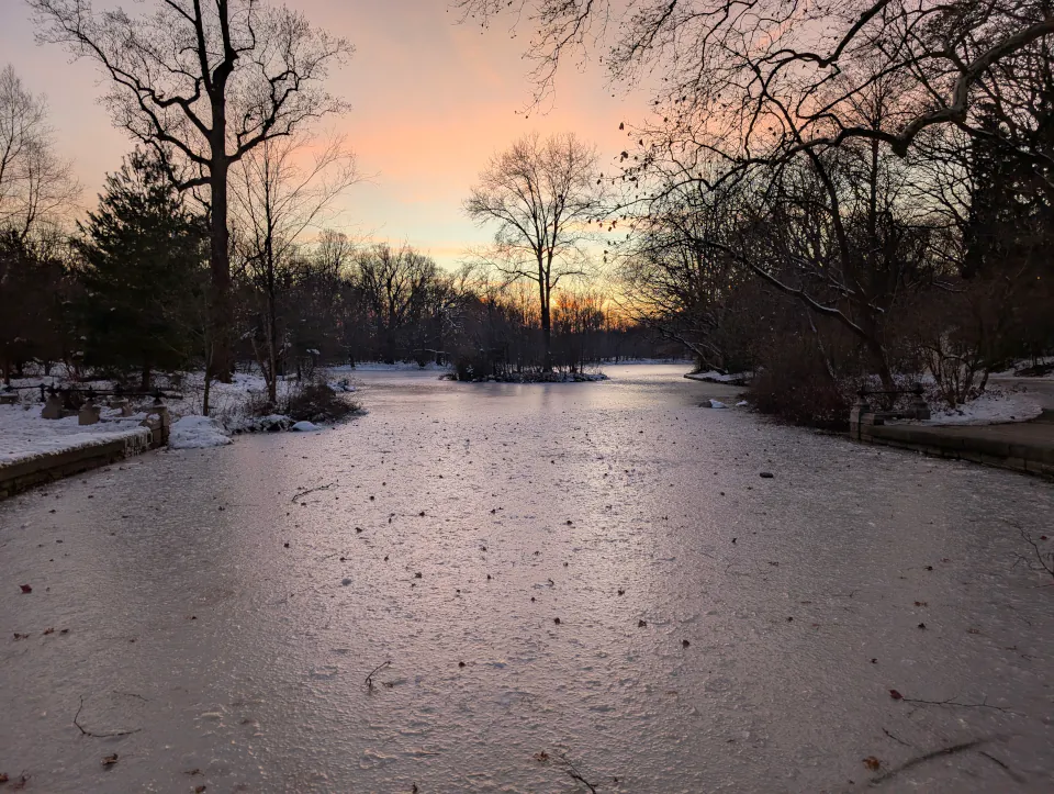 Sunset across a frozen lake