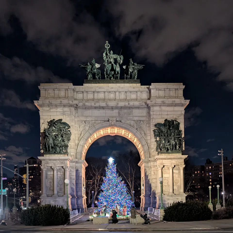 Christmas Tree and Nativity scene at Grand Army Plaza